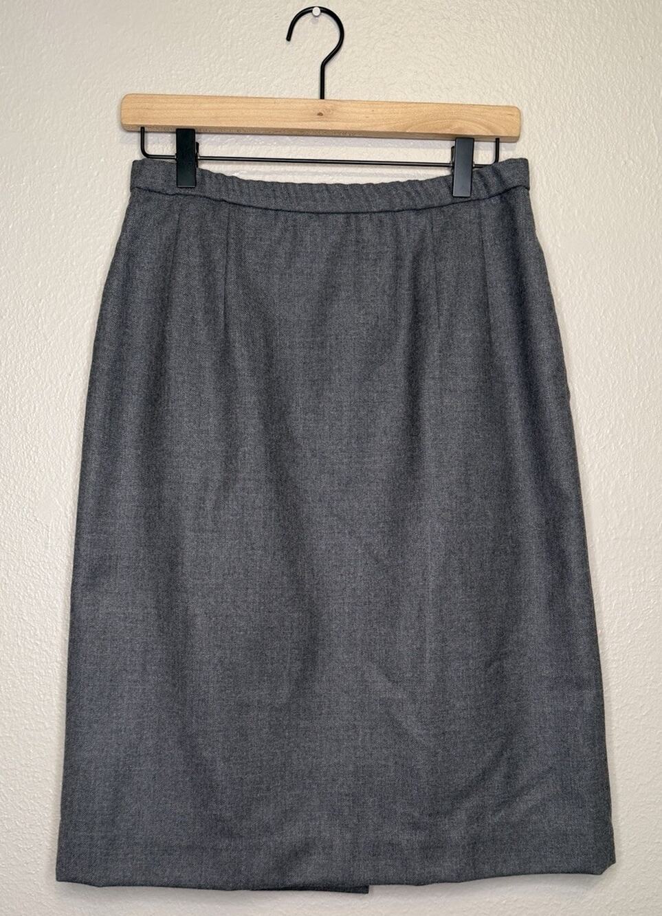 Vintage Pendleton Virgin Wool Skirt Gray Silver Midi Pencil Made in USA Size 10